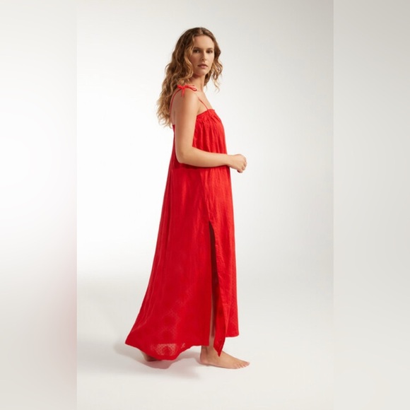 NWT Hermoza Susanna cinched red maxi dress boho feminine beachy elegant flowy - Picture 8 of 12
